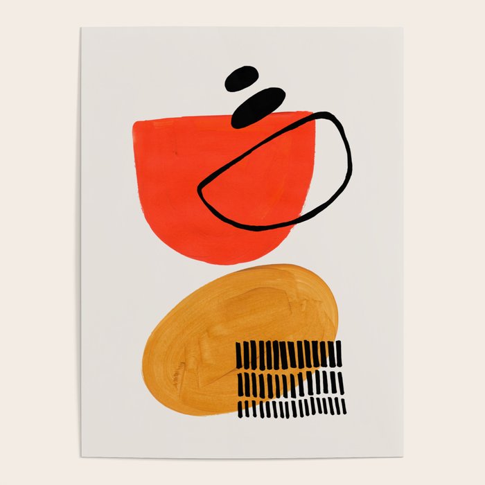Orbital Fusion Yellow Orange Retro Mid Century Funky Fun Shapes Pattern by Ejaaz Haniff Poster Gallery Image 1