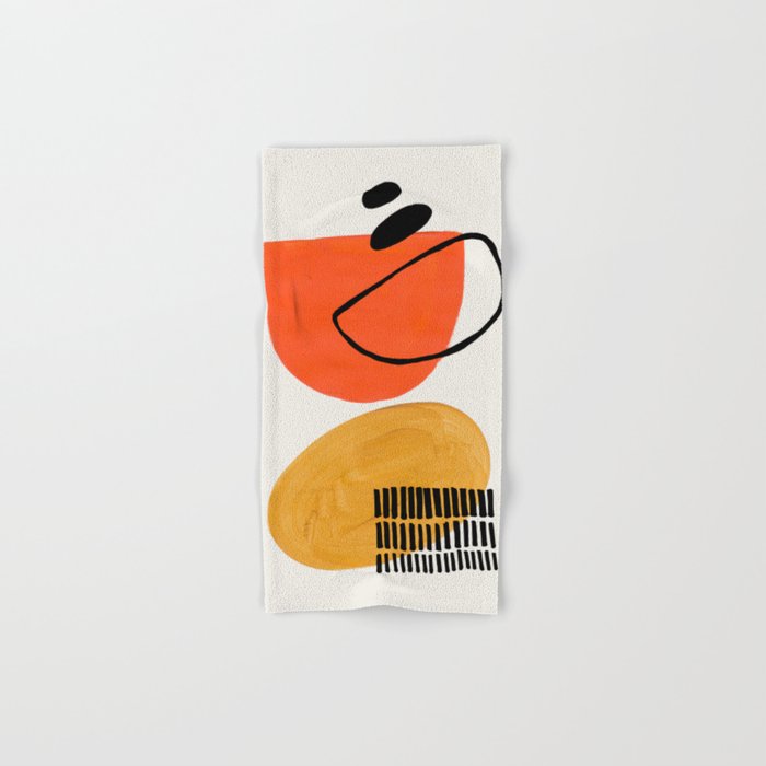 Orbital Fusion Yellow Orange Retro Mid Century Funky Fun Shapes Pattern by Ejaaz Haniff Bath Towel Gallery Image 1
