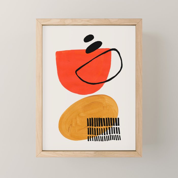 Orbital Fusion Yellow Orange Retro Mid Century Funky Fun Shapes Pattern by Ejaaz Haniff Mini Art Print Gallery Image 1