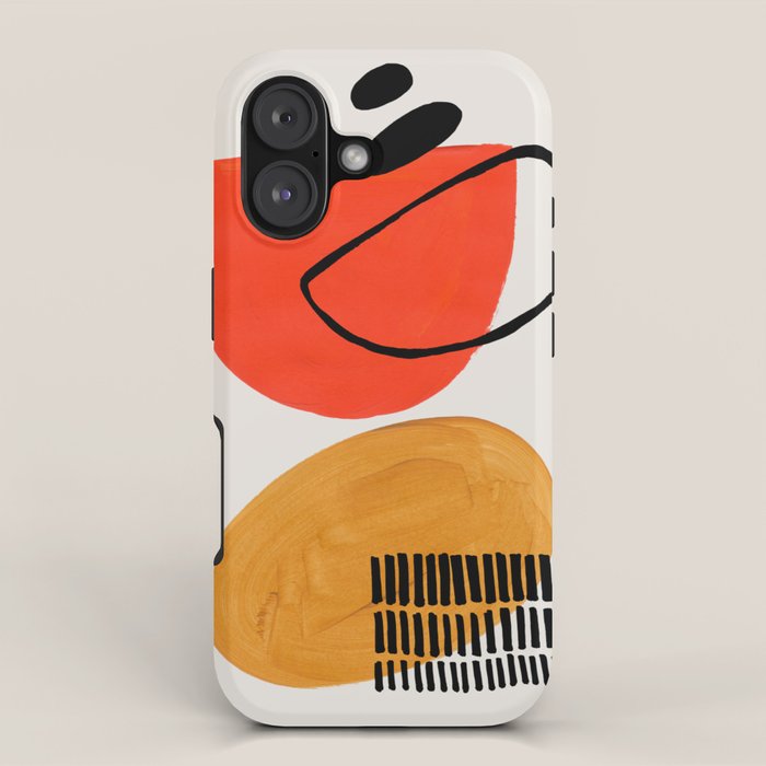Orbital Fusion Yellow Orange Retro Mid Century Funky Fun Shapes Pattern by Ejaaz Haniff iPhone Case Gallery Image 1