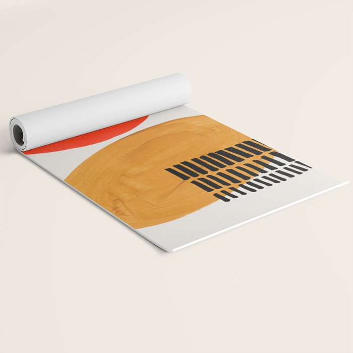 Orbital Fusion Yellow Orange Retro Mid Century Funky Fun Shapes Pattern by Ejaaz Haniff Yoga Mat Gallery Image 2