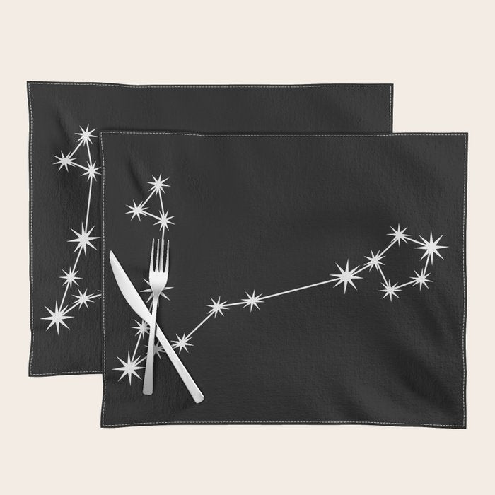 Pisces Zodiac Star Constellation Line Art Black Placemat Gallery Image 1