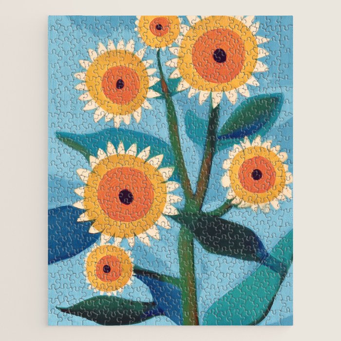Sunflower Study in Sunny Yellow and Burnt Orange Jigsaw Puzzle Gallery Image 1