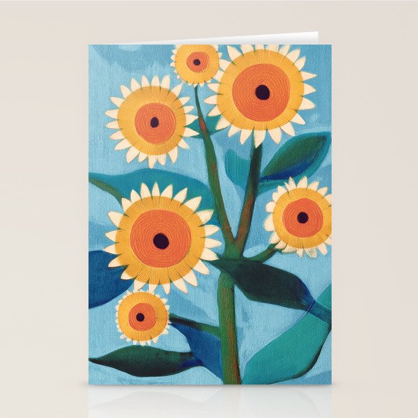 Sunflower Study in Sunny Yellow and Burnt Orange Stationery Card Gallery Image 2