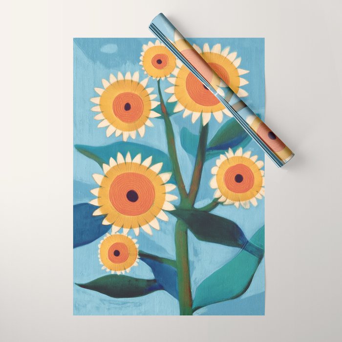 Sunflower Study in Sunny Yellow and Burnt Orange Wrapping Paper Gallery Image 1