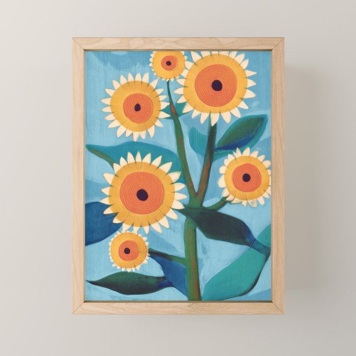 Sunflower Study in Sunny Yellow and Burnt Orange Mini Art Print Gallery Image 1