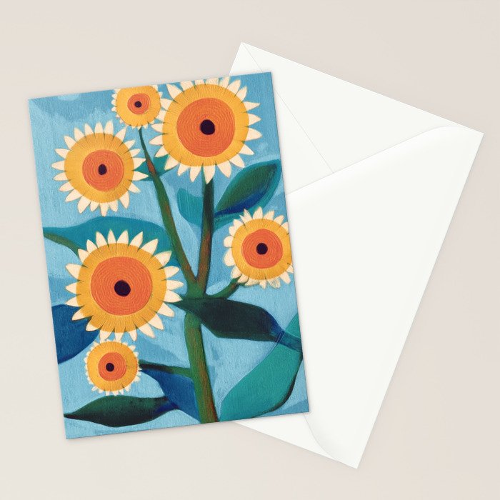 Sunflower Study in Sunny Yellow and Burnt Orange Stationery Card Gallery Image 2