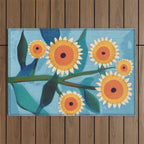 Sunflower Study in Sunny Yellow and Burnt Orange Outdoor Rug Gallery Image 1