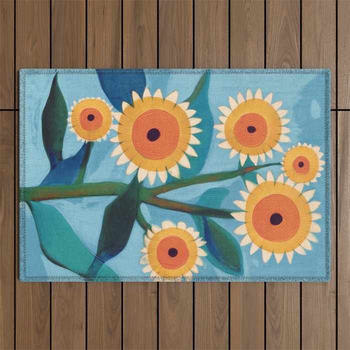 Sunflower Study in Sunny Yellow and Burnt Orange Outdoor Rug Gallery Image 1