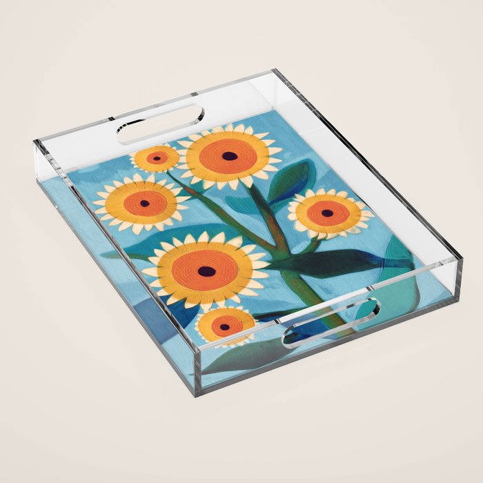 Sunflower Study in Sunny Yellow and Burnt Orange Acrylic Tray Gallery Image 1