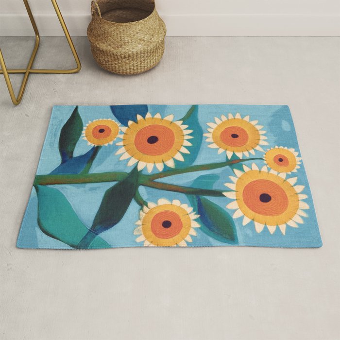 Sunflower Study in Sunny Yellow and Burnt Orange Rug Gallery Image 1