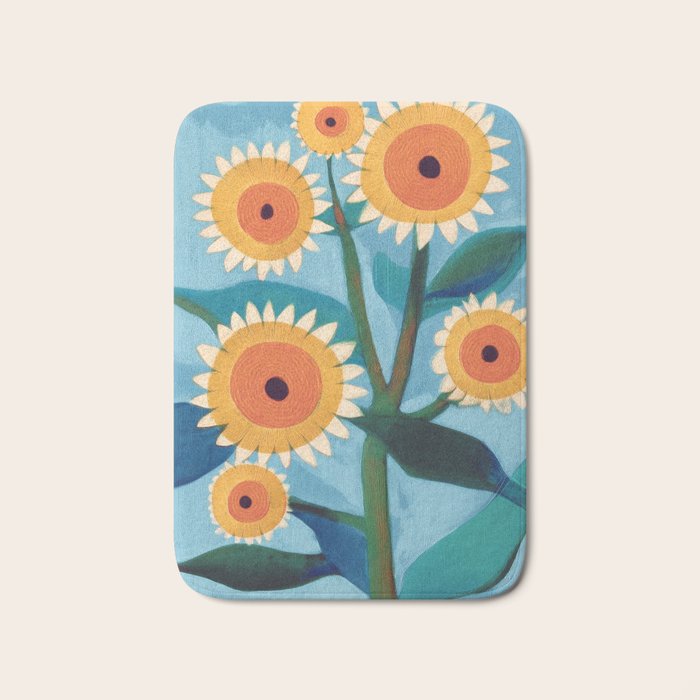 Sunflower Study in Sunny Yellow and Burnt Orange Bath Mat Gallery Image 1