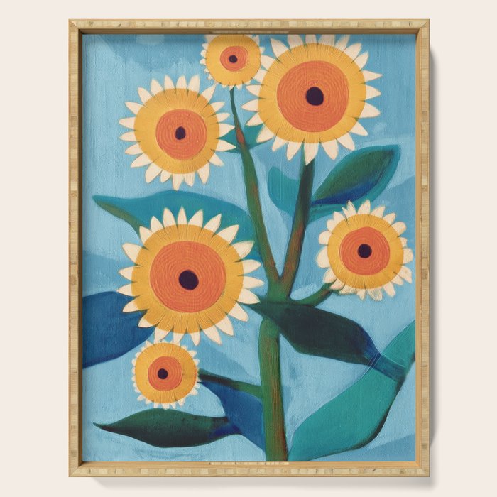 Sunflower Study in Sunny Yellow and Burnt Orange Serving Tray Gallery Image 1