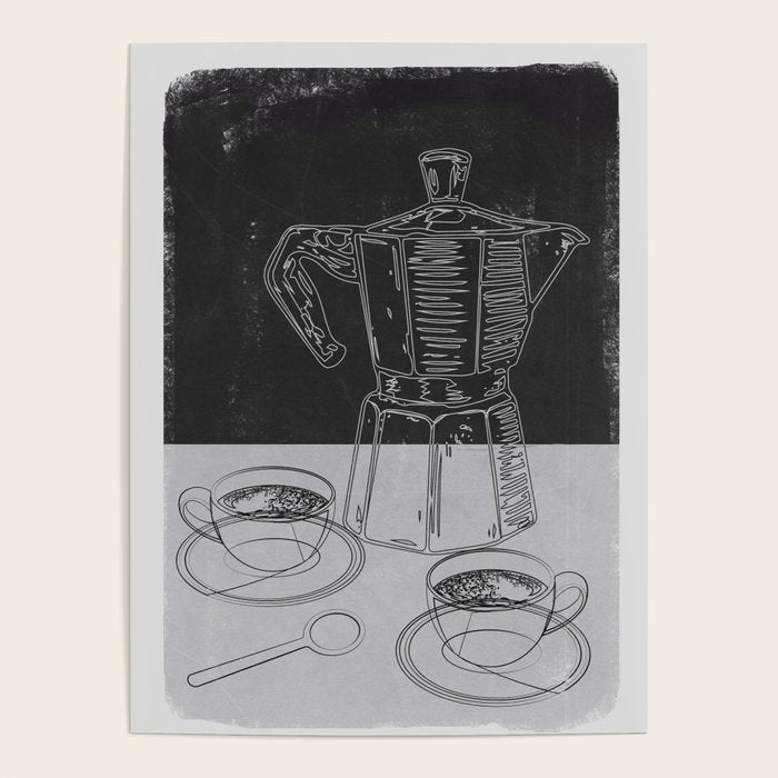Minimalist Black And White Coffee Cups Poster Gallery Image 1
