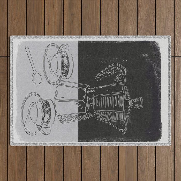 Minimalist Black And White Coffee Cups Outdoor Rug Gallery Image 1