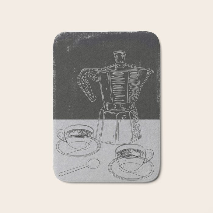 Minimalist Black And White Coffee Cups Bath Mat Gallery Image 1