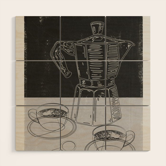 Minimalist Black And White Coffee Cups Wood Wall Art Gallery Image 1