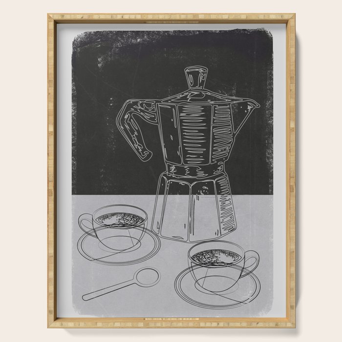 Minimalist Black And White Coffee Cups Serving Tray Gallery Image 1