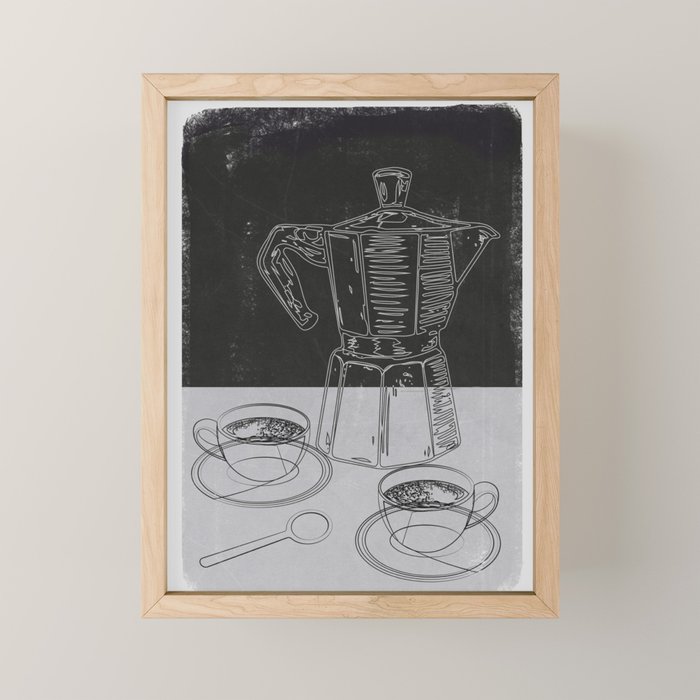 Minimalist Black And White Coffee Cups Mini Art Print Gallery Image 1