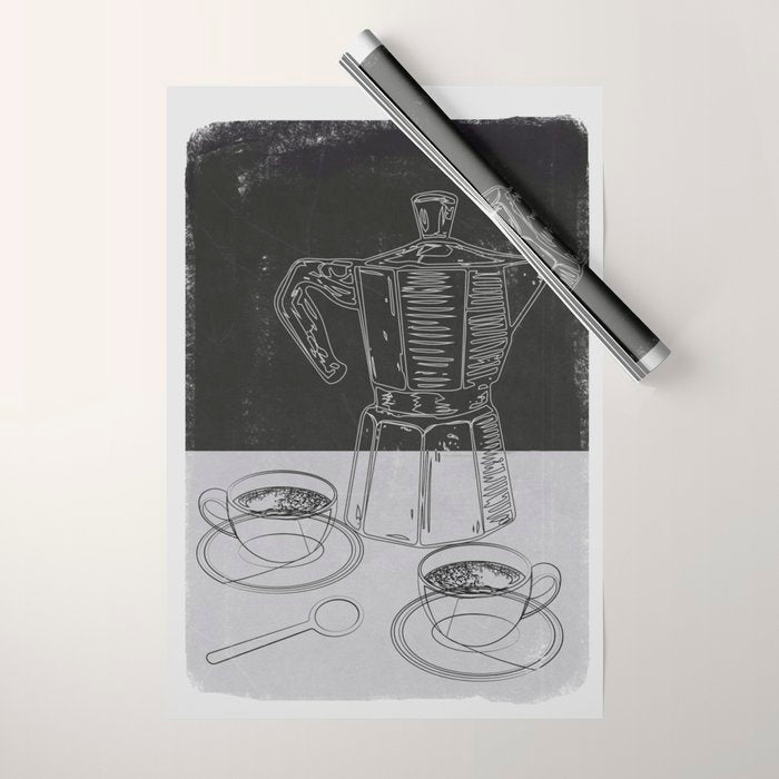 Minimalist Black And White Coffee Cups Wrapping Paper Gallery Image 1