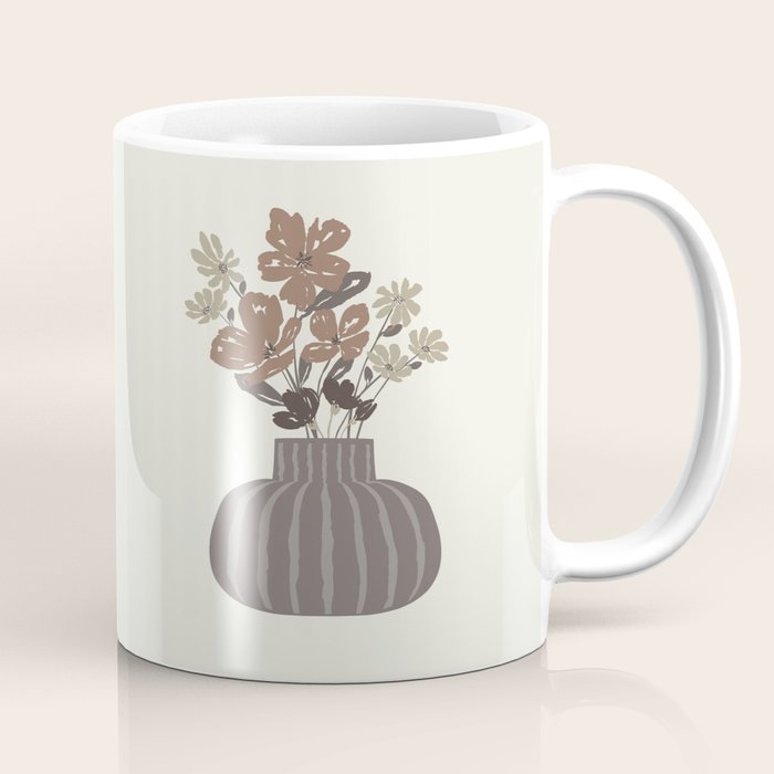 Wildflower bouquet in vase illustration - pantone brown mocha mousse Coffee Mug Gallery Image 1
