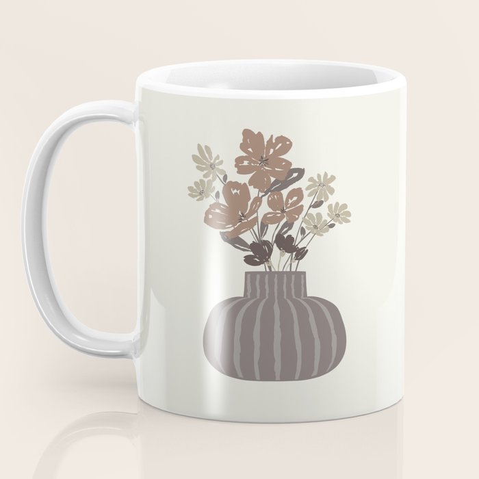 Wildflower bouquet in vase illustration - pantone brown mocha mousse Coffee Mug Gallery Image 3
