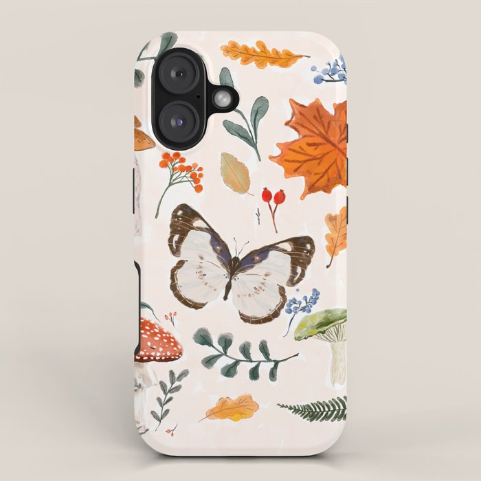 Whimsical Autumn Butterfly with Mushrooms and Leaves iPhone Case Gallery Image 1