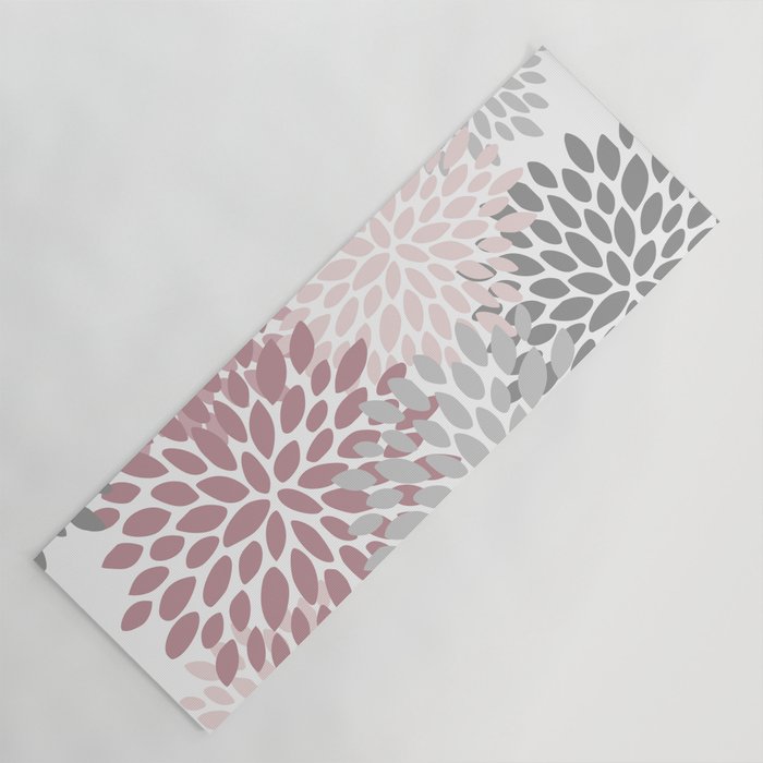 Floral Pattern, Pink, Gray and White Yoga Mat Gallery Image 1