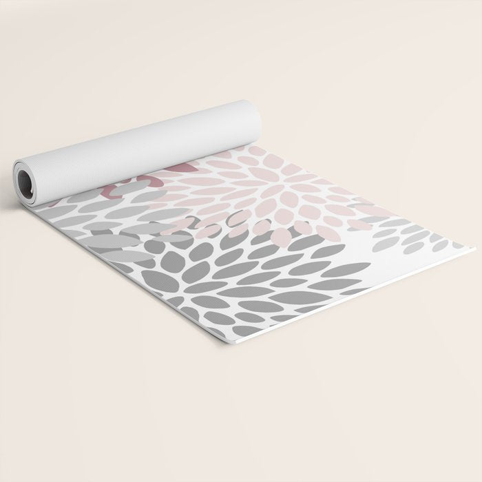 Floral Pattern, Pink, Gray and White Yoga Mat Gallery Image 2