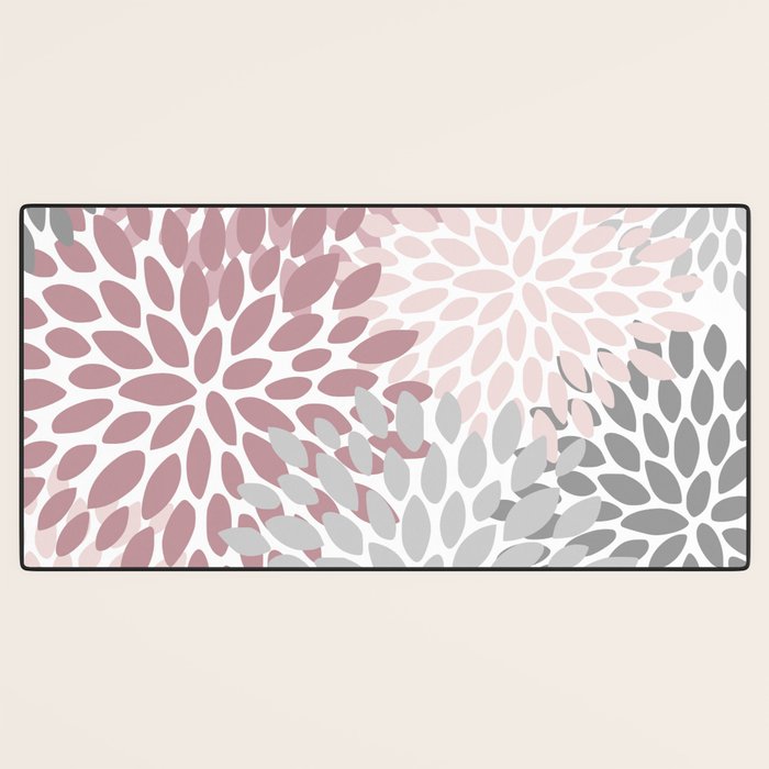 Floral Pattern, Pink, Gray and White Desk Mat Gallery Image 3