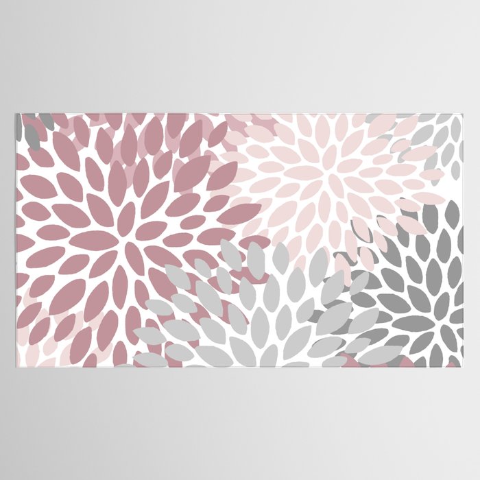 Floral Pattern, Pink, Gray and White Tablecloth Gallery Image 2