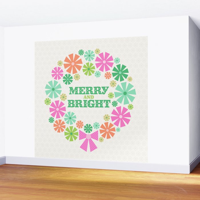 Merry and Bright Christmas Wreath Wall Mural Gallery Image 2