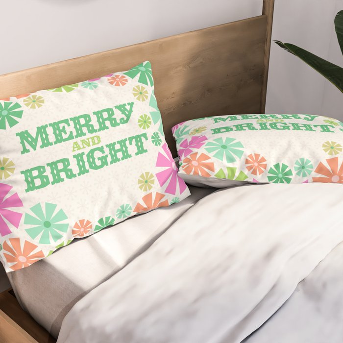 Merry and Bright Christmas Wreath Pillow Sham Gallery Image 2