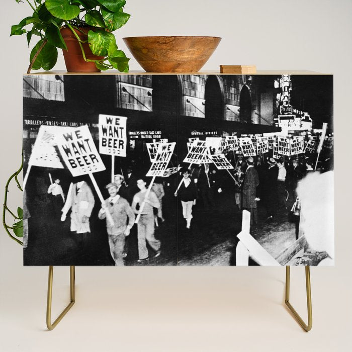 We Want Beer!  Men Protesting Against Prohibition black and white photography - photograph Credenza Gallery Image 1