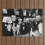 We Want Beer!  Men Protesting Against Prohibition black and white photography - photograph Outdoor Rug Gallery Image 1