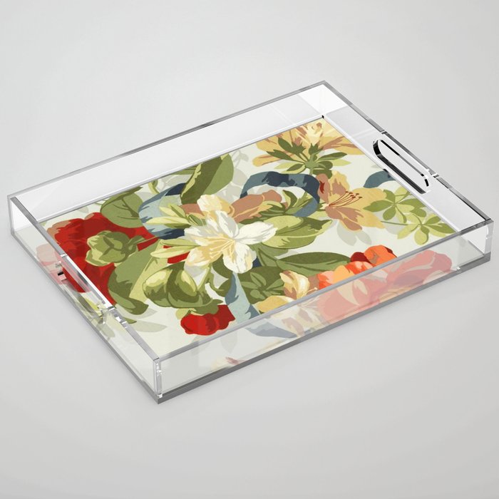 Vintage Floral Fabric Digital Vector Art Painting Acrylic Tray Gallery Image 1