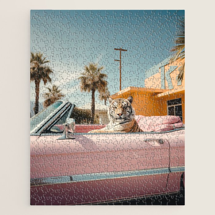 Cool Tiger in a pastel Cabrio in Palm Springs Jigsaw Puzzle Gallery Image 1