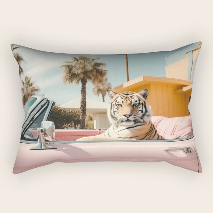 Cool Tiger in a pastel Cabrio in Palm Springs Rectangular Pillow Gallery Image 2