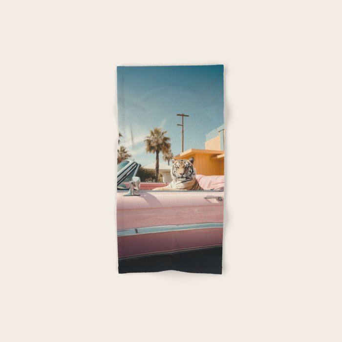 Cool Tiger in a pastel Cabrio in Palm Springs Bath Towel Gallery Image 1