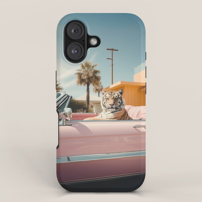 Cool Tiger in a pastel Cabrio in Palm Springs iPhone Case Gallery Image 1