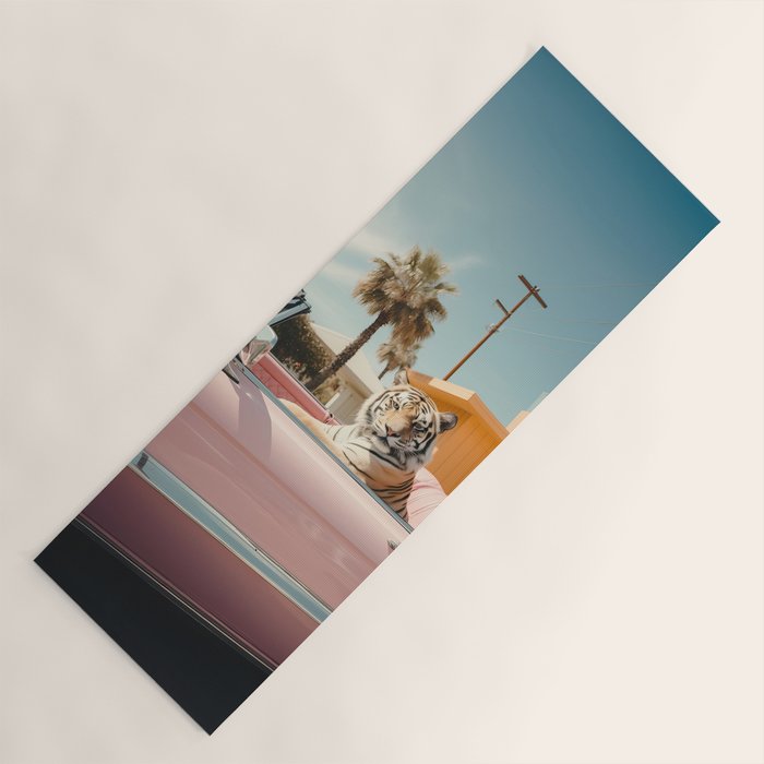 Cool Tiger in a pastel Cabrio in Palm Springs Yoga Mat Gallery Image 1