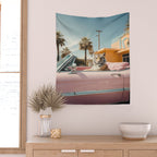 Cool Tiger in a pastel Cabrio in Palm Springs Wall Tapestry Gallery Image 2