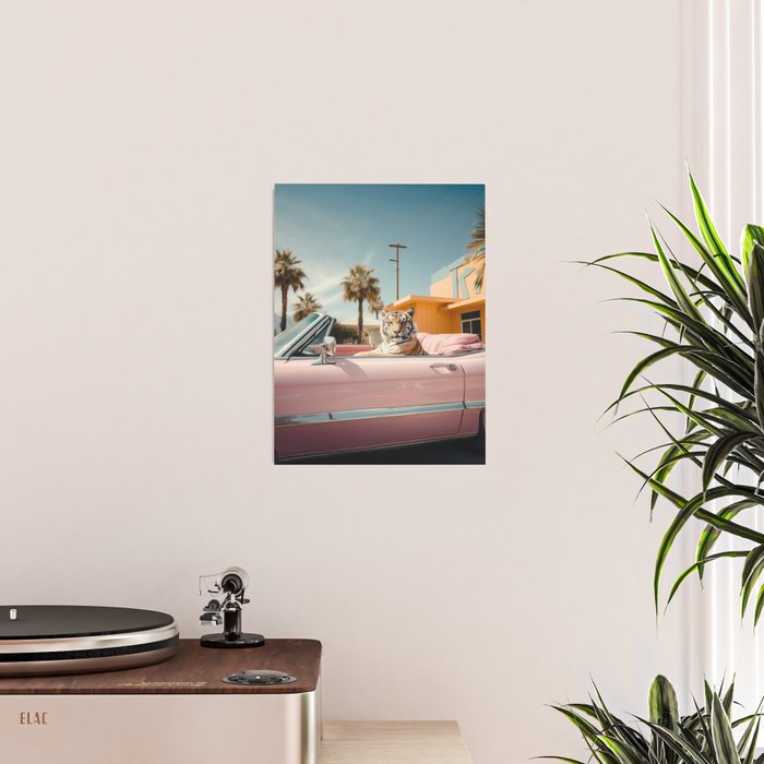 Cool Tiger in a pastel Cabrio in Palm Springs Poster Gallery Image 2