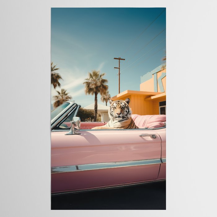Cool Tiger in a pastel Cabrio in Palm Springs Tablecloth Gallery Image 2
