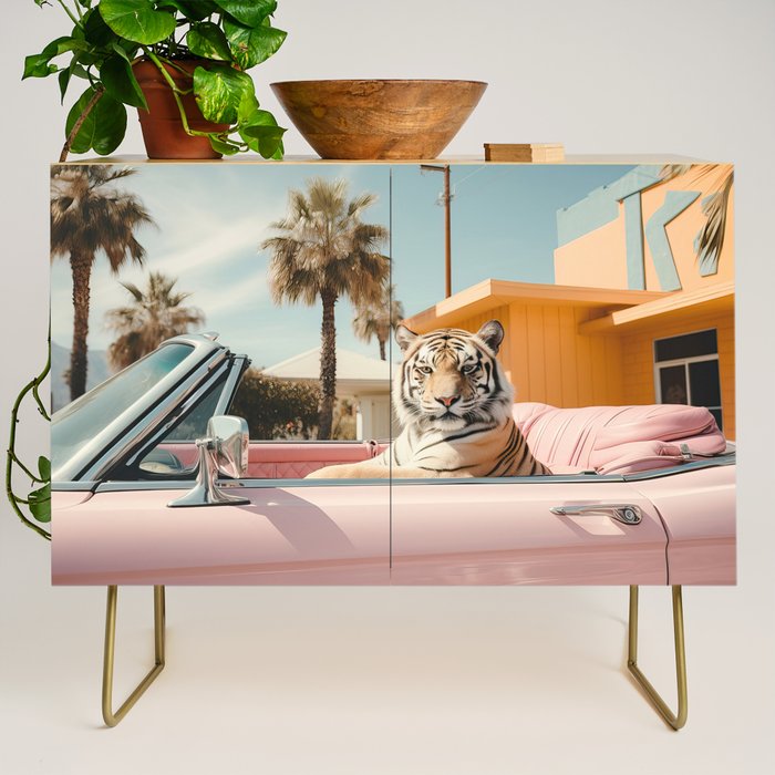 Cool Tiger in a pastel Cabrio in Palm Springs Credenza Gallery Image 1