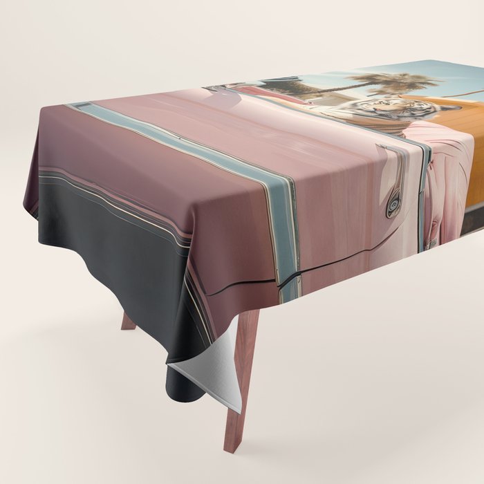 Cool Tiger in a pastel Cabrio in Palm Springs Tablecloth Gallery Image 1