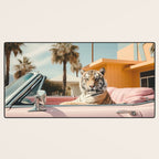 Cool Tiger in a pastel Cabrio in Palm Springs Desk Mat Gallery Image 3