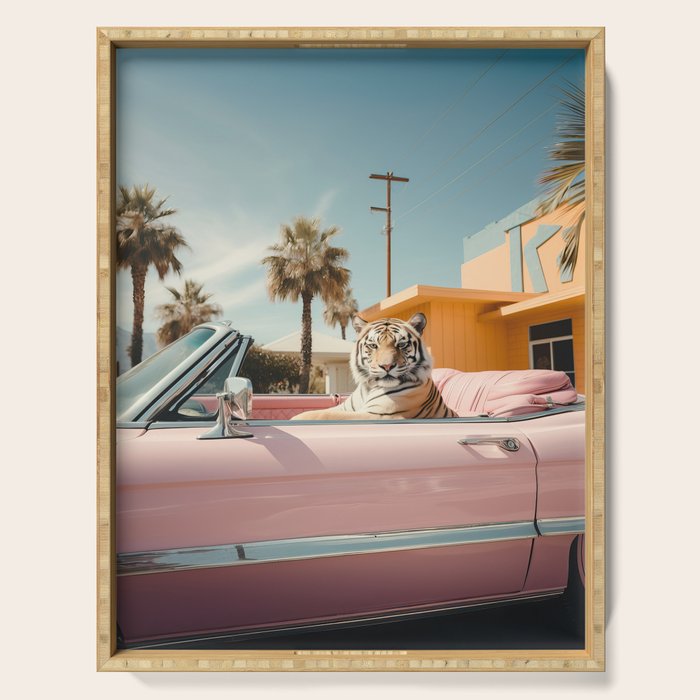 Cool Tiger in a pastel Cabrio in Palm Springs Serving Tray Gallery Image 1