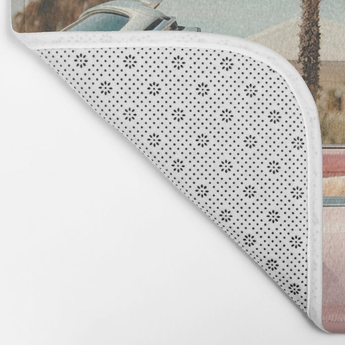 Cool Tiger in a pastel Cabrio in Palm Springs Bath Mat Gallery Image 2