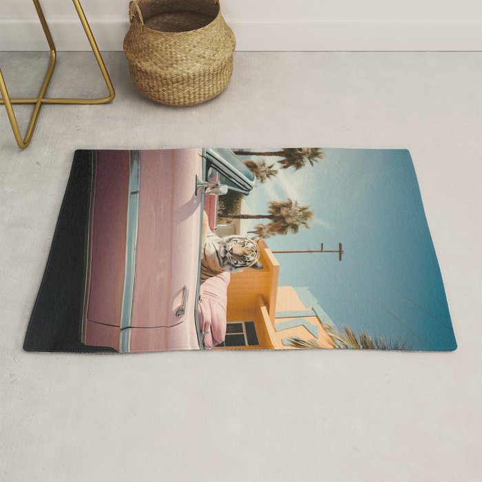 Cool Tiger in a pastel Cabrio in Palm Springs Rug Gallery Image 1